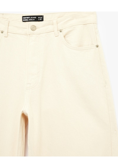 Koton Pamuklu Bol Normal Bel Cepli Oversize Barrel Fit Jean Pantolon Ekru 6sam40423nd