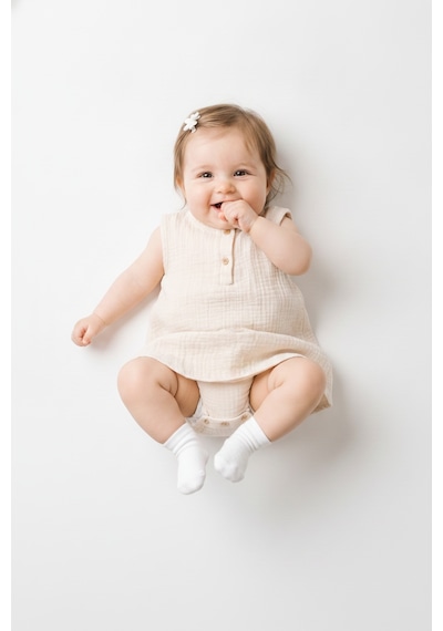 Tiffany Baby & Kids Müslin Glow Tasarımlı Yaka Düğmeli Üst Bej