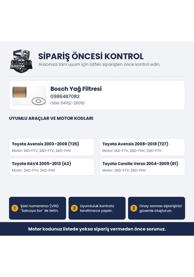 Bosch 0 986 4b7 082 Yağ Filtresi - Avensis T25-t27 / Rav4 A3 / Corolla Verso R1 2.2 D-4d / 2.2 D-cat