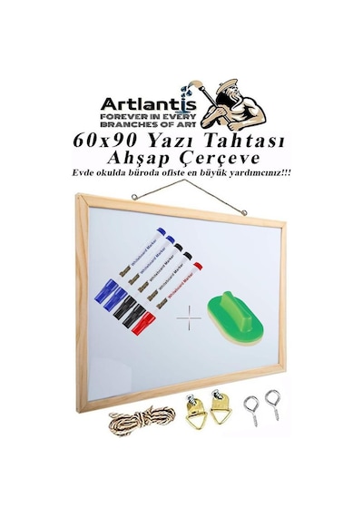 Duvara Monte Beyaz Yazı Tahtası 60x90 Cm 1 Adet Yazı Tahta Kalemi Ve Silgisi Laminant Yazı Tahtası Beyaz
