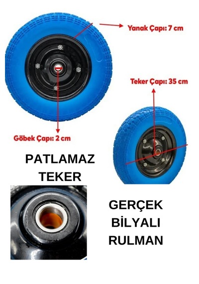 Pu El Arabası Tekeri Yeni Nesil Pro Patlamaz Sağlam Uzun Ömürlü Rulman Bilyalı 350-7