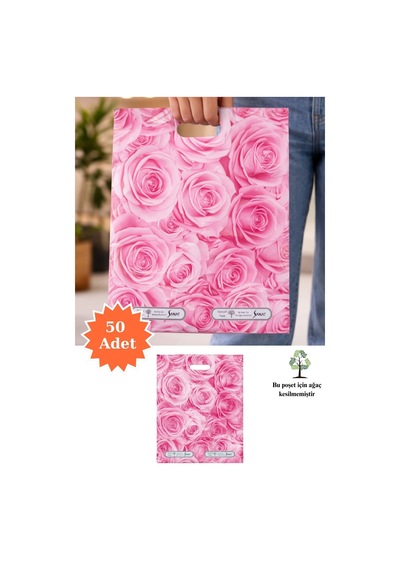 Güçlendirilmiş El Geçmeli Takviyeli Mağaza Poşeti Elit Gül Desen Baskılı Poşet No 4 39 X 48 Cm 50 Adet