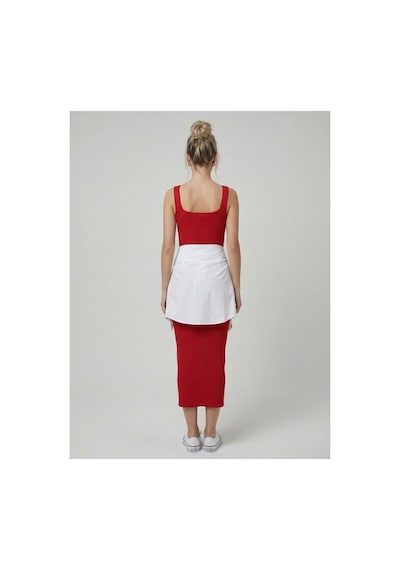 Neden Tekstil Premium Fit Kare Yaka Fitilli Triko Midi Elbise - Kırmızı