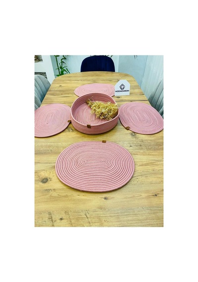 Jüt Hasır Amerikan Servis Oval Supla Ve Sepet 5 Li Pembe Pembe