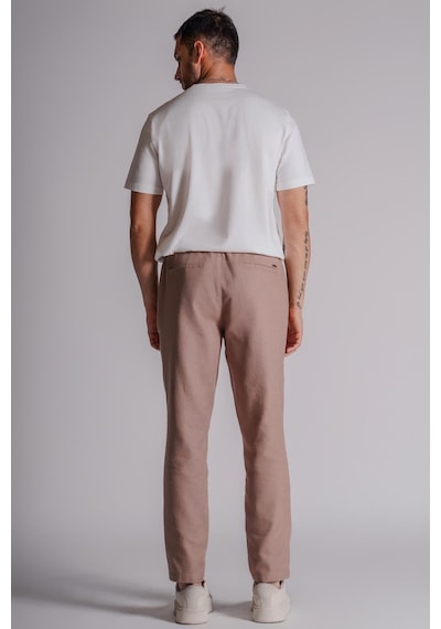 Erkek Yandan Cepli Beli Lastikli Keten Dokulu Relaxed Fit Jogger Pantolon Vizon Vizon