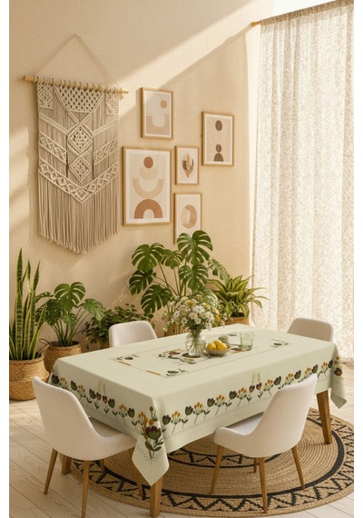Vivanni Home Yıkanabilir Dikdörtgen Masa Örtüsü Günlük Kullanıma Uygun Pratik Ve Uzun Ömürlü Yeşil Çiçekli
