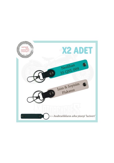 Araç Anahtarınızla Uyumlu Deri Anahtarlık Set, İsim Ve Plaka Yazılı İkiz Model, Pudra-k Turkuaz-laci Çok Renkli