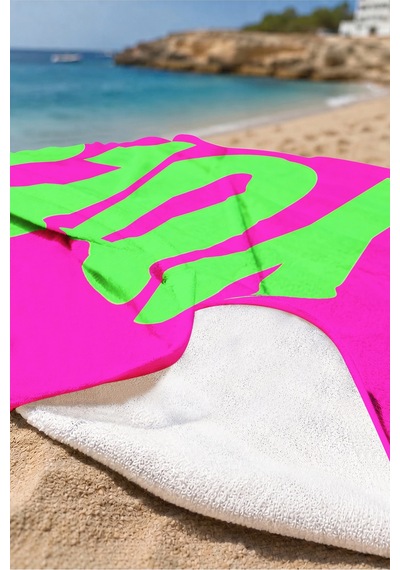 Neon Yolo Yazılı Modern Plaj Havlu Örtüsu - Fuşya Yeşil Pop Art Hızlı Kuruyan Mikrofiber Havlu Örtü Dalgın Şafak