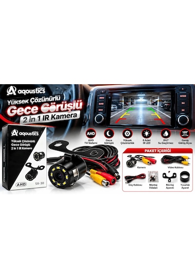 Park Kamerası - Sx-30 Ahd 2 İn 1 Ir Led Gece Görüşlü Araç Geri Görüş Ve Park Kamerası