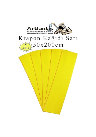 Krapon Kağıdı 50x200 Cm 5 Adet Renkli Grapon Kağıdı Okul Sınıf Etkinlik Kreş Okul Öncesi Kırapon Grafon Sarı