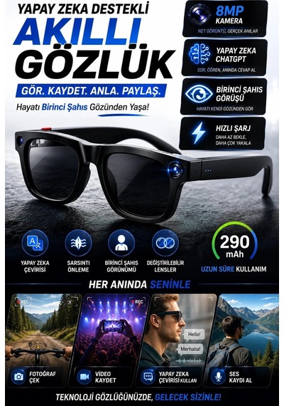 Buradabulabilirsin Chatgpt Destekli Yapay Zeka Akıllı Gözlük 8mp Kamera Fotoğraf Video Ve Ses Kayıtlı