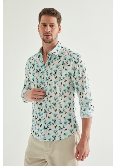 D's Damat Slim Fit Yeşil Baskılı %100 Pamuk Gömlek 8ec02ad20089m Yeşil