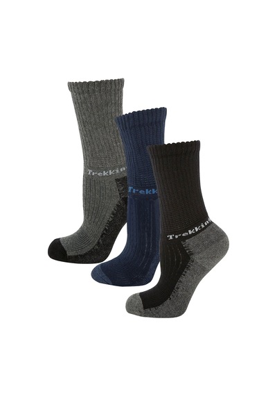 Thermoform Trekking Extra Dolgulu, Darbe Emici Kışlık Unisex Çocuk Çorap 3'lü Paket Siyah-lacivert-antrasit Renkli
