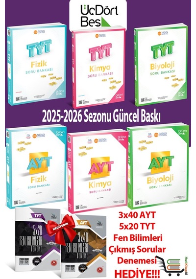345-tyt Ayt Fizik Kimya Biyoloji Soru Bankası Seti Hediyeli