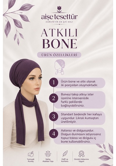 Aişe Tesettür Koyu Bordo Krinkıl Atkılı Bone