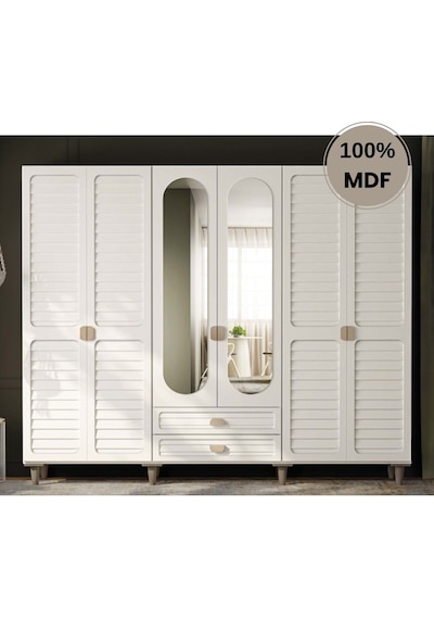 Lavanta 6 Kapak Mdf Ayaklı Tasarım Gardırop Aytaşı