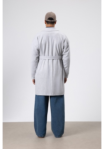Vamos Kemerli Oversize Kaşe Kaban Gri