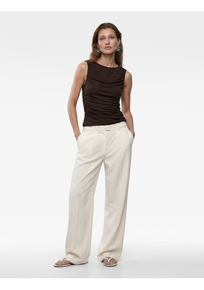 Koton Skinny Fit Bisiklet Yaka Drapeli Kolsuz Tül Bluz Kahverengi 6sak10413ek Kahve