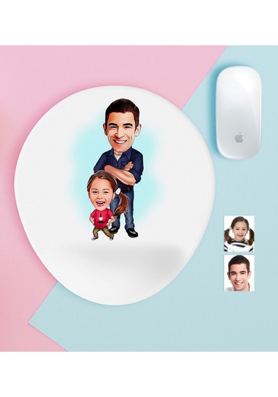 Kişiye Özel Baba Kız Karikatürlü Bilek Destekli Mouse Pad-1
