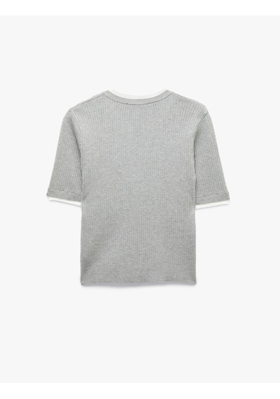 Koton Regular Fit Kısa Kollu Katmanlı Henley Yaka Düğmeli Triko Kazak Antrasit 7wak90467ht