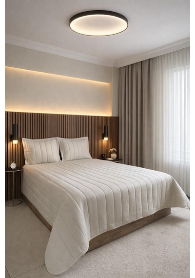 Velmira Jakarlı Kadife Elyaf Dolgulu Yatak Örtüsü 240x240 Cm Krem Krem