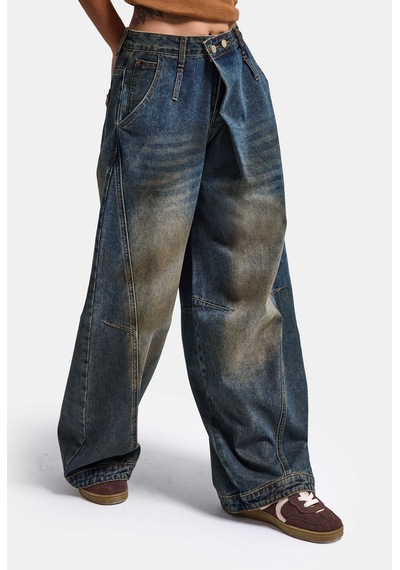 Kadın T.kot Rengi Palazzo Baggy Fit T17t Özel Tasarım Denim Jean Mavi