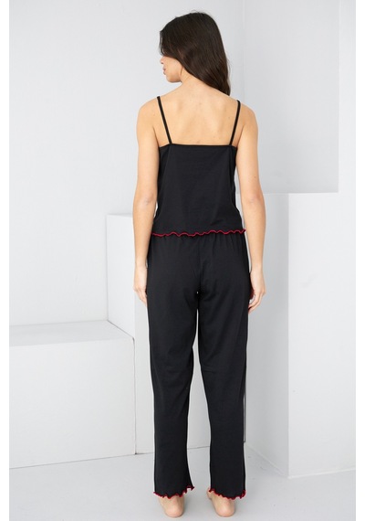 Siyah İnci İp Askılı Örme Pijama Takım 7883 Siyah