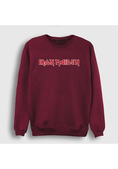Presmono Unisex Logo Iron Maiden Sweatshirt Bordo
