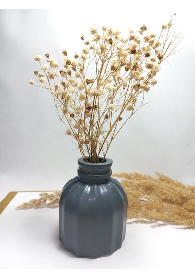 İnce Çizgili Vazo - Modern & Minimal Dekoratif Obje, Salon Ve Ofis Çiçeklik,gri Gri