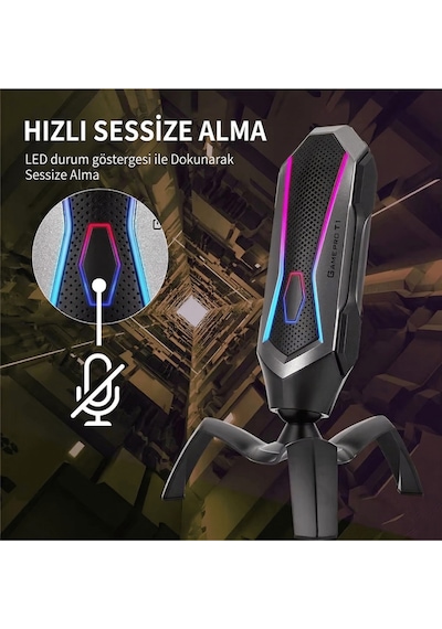 Podcast Yayıncı Mikrofonu Tak Çalıştır 7 Renk Rgb Işıklı Gürültü Engelleyici Kardioid Alıcı Mikrofon