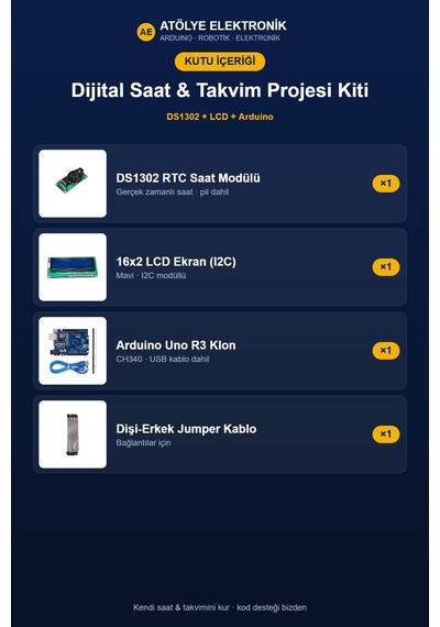 Dijital Saat & Takvim Projesi Kiti Ds1302 + Lcd + Arduino - Jumper Kablo