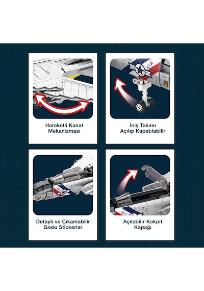 Reobrix 33032 F-14 Tomcat Jet Uçak Yaratıcı Yapı Blok Seti Building Blocks - 1600 Parça