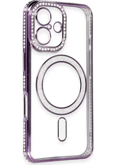 Newface Apple İphone 16 Kılıf Joke Simli Magneticsafe Kılıf - Derin Mor