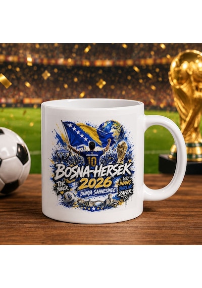 Bk Gift Bosna-hersek Taraftar Temalı Dünya Futbol Kupası Tasarımlı Beyaz Kupa Bardak-1