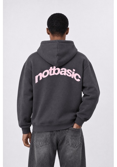 Respire Erkek Notbasic Baskılı Oversize Hoodie Füme