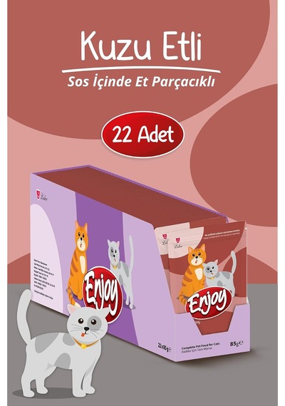 Enjoy Kuzu Etli Kedi Konserve Maması, 85g X 22 Adet