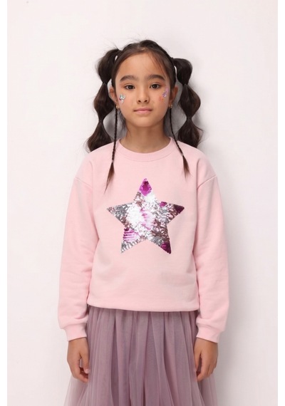 Le Mabelle Pembe Pullu Yıldız Nakışlı Kız Çocuk Sweatshirt - Dina Pembe