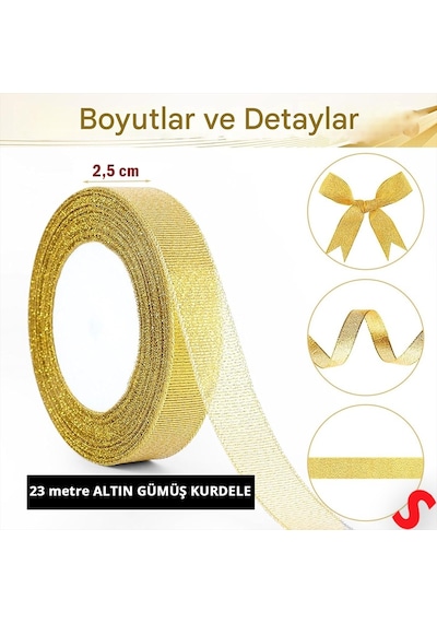 Parlak Simli Organze Kurdele, 2,5 Cm X 23 Mt - Altın 0 - 99