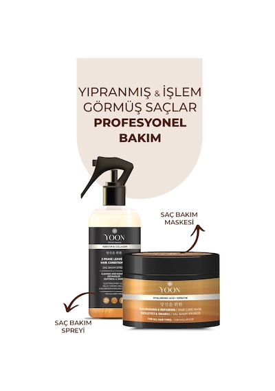 Yoon Saç Bakım Spreyi & Maskesi 250 ML Keratin, Kolajen ve B7 Biotinli 2'li Set