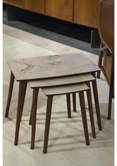 İstanbul 3'lü Zigon Sehpa %100 Mdf Buz Gri Mermer Desen