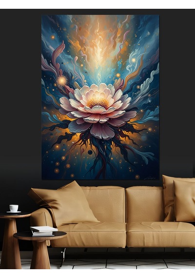 Ahşap Tablo Kozmik Boşlukta Parlayan Lotus Çiçeği