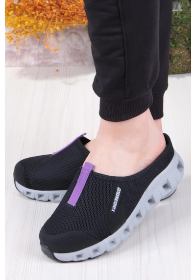 Fort King Diya Anatomik Rahat Esnek Memory Foam Taban Sabo Terlik Kadın Terlik Siyah - Mor