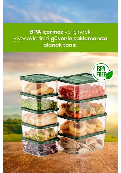 Vienev Buzdolabı Düzenleyici Organizer Mikrodalgaya Uygun Difriz Saklama Kabı Yeşil 10'lu
