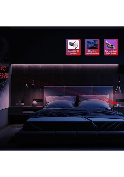 Projeksiyonlu Led Dijital Çalar Saat Usb Güç Çift Alarm Tavan & Duvar Yansıtma Masa Saati Siyah