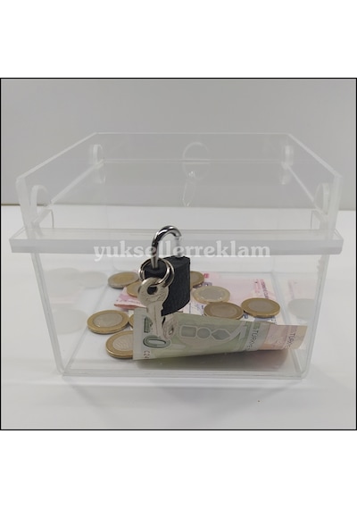 Pleksi Kilitli Şeffaf Bağış Kumbarası -Sadaka Kutusu