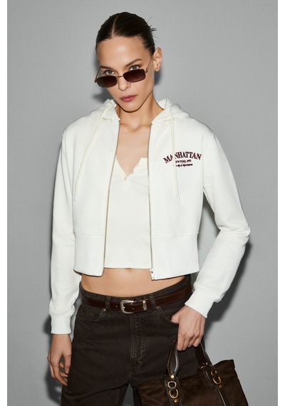Grimelange Iressıne Kadın Kapüşonlu Fermuarlı Uzun Kollu Regular Beyaz Sweatshirt Beyaz