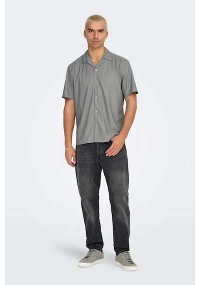 Only & Sons Erkek Onskarı Rahat Kesim Kısa Kollu Çıt Çıt Düğmeli Gömlek 22032560 Gri Gri