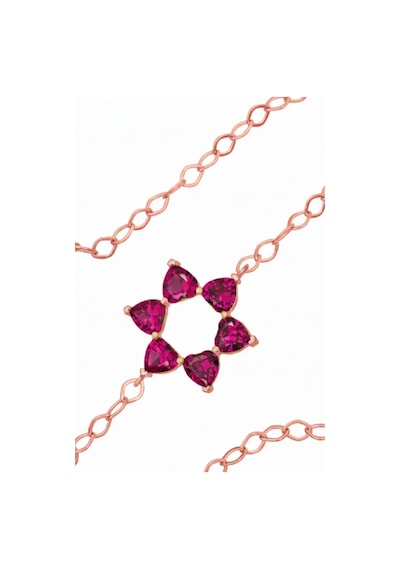 Aşkın Fısıltısı Mekik Zincirli Kalp Bileklik Ruby Taşlı 925 Ayar Gümüş Rose