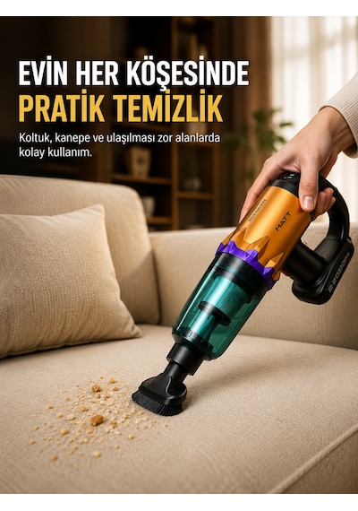Taşınabilir Kablosuz El Süpürgesi Araç Ve Ev Temizliğine Uygun - Lisinya