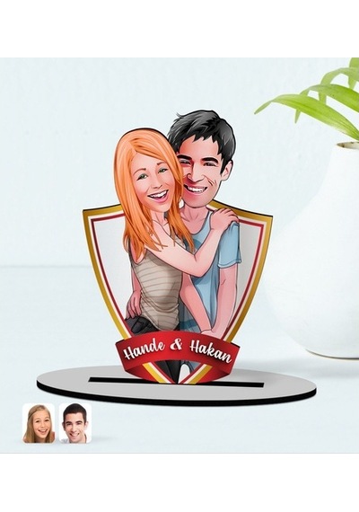 Kişiye Özel Isimli Sevgililer Karikatürlü Ahşap Biblo Model-85